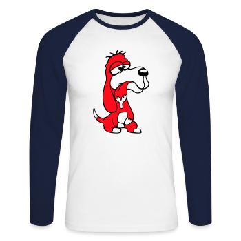 Dog Sitting Drooling Spit Tongue Funny Silly Comic - Unisex Long Sleeve Baseball T-Shirt - white/navy - Front - Nik (191cm)