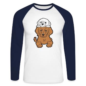2 chiots chiens couchés sur le dessus deux amis duo - T-shirt baseball manches longues Homme - blanc/marine - Devant - Nik (191cm)