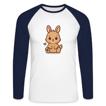Kleines Häschen – flauschig & süß - Unisex Baseballshirt langarm - Weiß/Navy - Vorne - Nik (191cm)