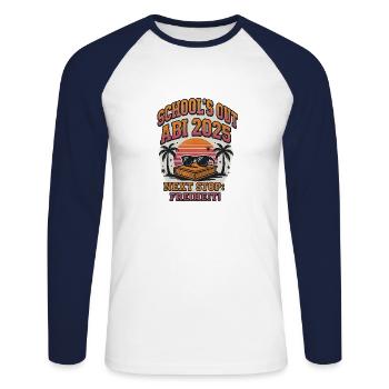School's Out - Abi2025 - Start in die Freiheit - Unisex Baseballshirt langarm - Weiß/Navy - Vorne - Nik (191cm)