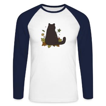 Autumn Cat #2 - Unisex Long Sleeve Baseball T-Shirt - white/navy - Front - Nik (191cm)