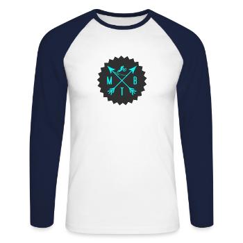 MTB downhill Mountainbike Ribbon, Banners, Shapes - Unisex Baseballshirt langarm - Weiß/Navy - Vorne - Nik (191cm)