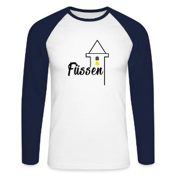 Füssen Print with Neuschwanstein Tower, Füssen - Unisex Long Sleeve Baseball T-Shirt - white/navy - Front - Nik (191cm)