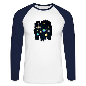 Boule de noël étoile ciel de la planète - T-shirt baseball manches longues Homme - blanc/marine - Devant - Nik (191cm)