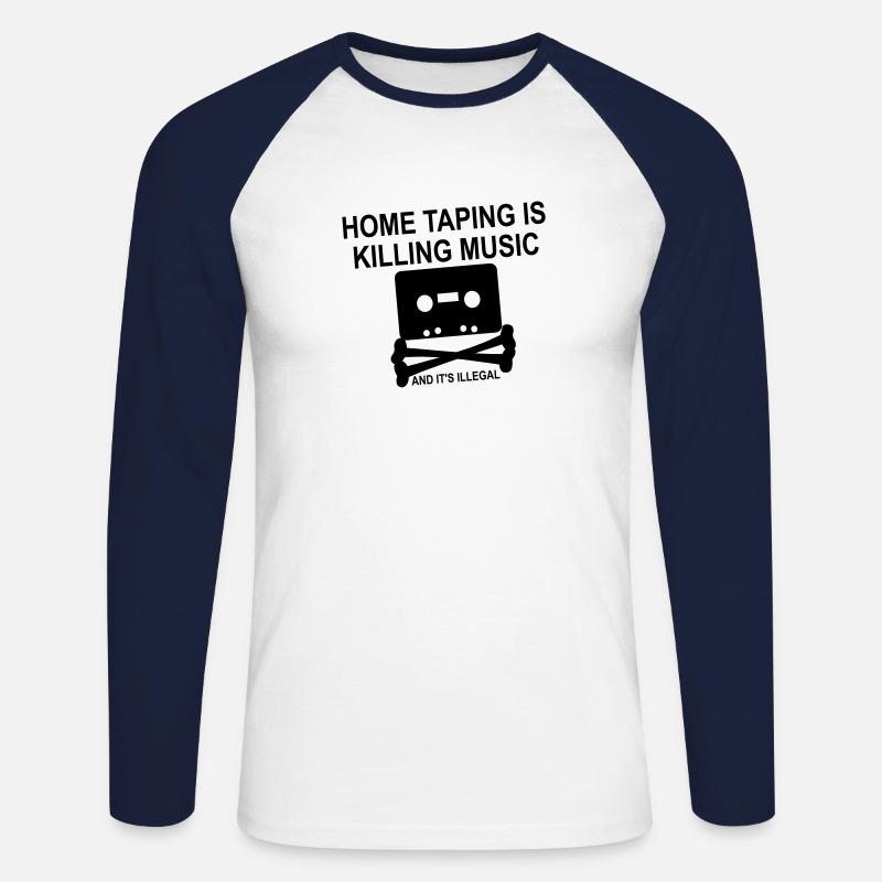 Personalisieren: Home Taping - Unisex Baseballshirt langarm - Weiß/Navy
