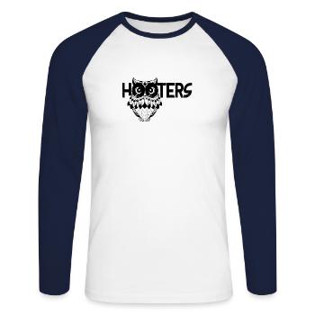 Hooters Boo Hoo - Unisex Long Sleeve Baseball T-Shirt - white/navy - Front - Nik (191cm)