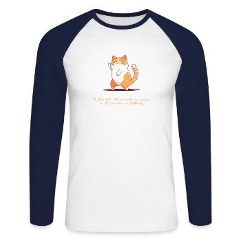 Süße Katze beim Yoga: Sei Trost - Unisex Baseballshirt langarm - Weiß/Navy - Vorne - Nik (191cm)