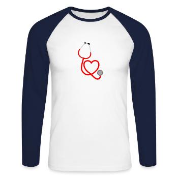 Stethoskop Herz Arzt Geschenk Ärztin Beruf Organe - Unisex Baseballshirt langarm - Weiß/Navy - Vorne - Nik (191cm)