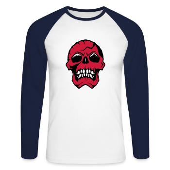 kopf des todes schädel halloween zeichnung 1112 - Unisex Baseballshirt langarm - Weiß/Navy - Vorne - Nik (191cm)