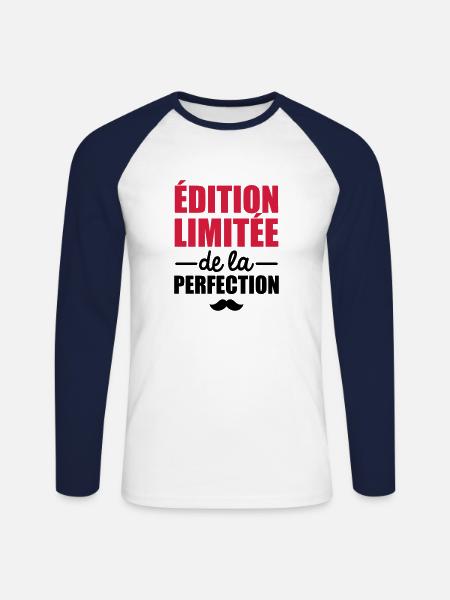 édition limitée de la perfection - T-shirt baseball manches longues Homme - blanc/marine