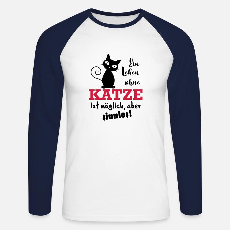 Leben ohne Katze - Unisex Baseballshirt langarm - Weiß/Navy