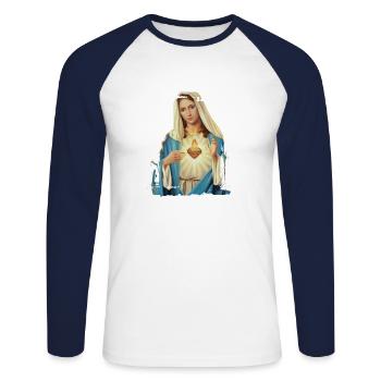 Holly Mary Maria Madonna Mariana Vierge Marie - T-shirt baseball manches longues Homme - blanc/marine - Devant - Nik (191cm)