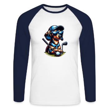 Dachshund Golfer Golf Course Dogs Owners - Unisex Long Sleeve Baseball T-Shirt - white/navy - Front - Nik (191cm)