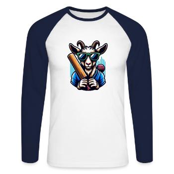 Ziege Cricket Spieler Liebe und Sport - Unisex Baseballshirt langarm - Weiß/Navy - Vorne - Nik (191cm)