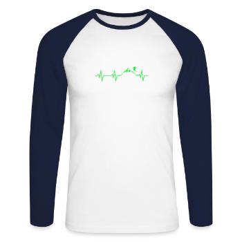 Ski Heartbeat Mountains Skiing ECG Gift Tshirt - Unisex Long Sleeve Baseball T-Shirt - white/navy - Front - Nik (191cm)