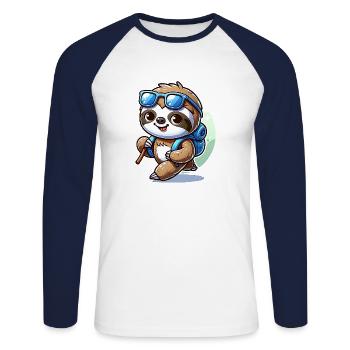 Mignon paresseux randonnée nature montagnes - T-shirt baseball manches longues Homme - blanc/marine - Devant - Nik (191cm)