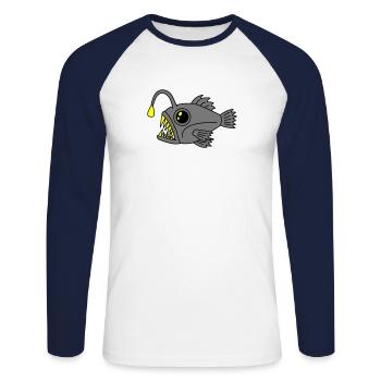 Poisson-grenouille Poisson-lanterne Poisson d’eau profonde Poisson lumineux - T-shirt baseball manches longues Homme - blanc/marine - Devant - Nik (191cm)