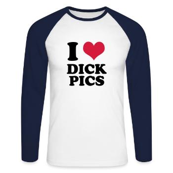 J'aime les photos de Dick - T-shirt baseball manches longues Homme - blanc/marine - Devant - Nik (191cm)