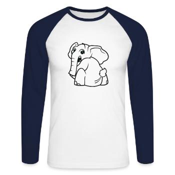 L’éléphant se retourne - surpris, effrayé - T-shirt baseball manches longues Homme - blanc/marine - Devant - Nik (191cm)