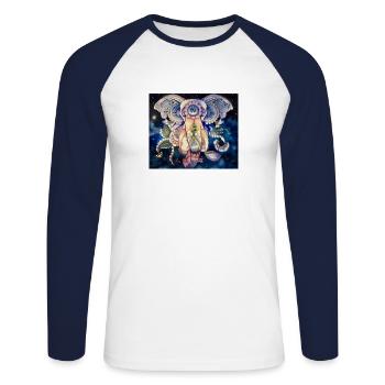 Mandala Éléphant / par Anima Art par Silvia, - T-shirt baseball manches longues Homme - blanc/marine - Devant - Nik (191cm)