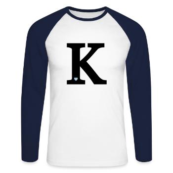 Letter K initial - Unisex Long Sleeve Baseball T-Shirt - white/navy - Front - Nik (191cm)