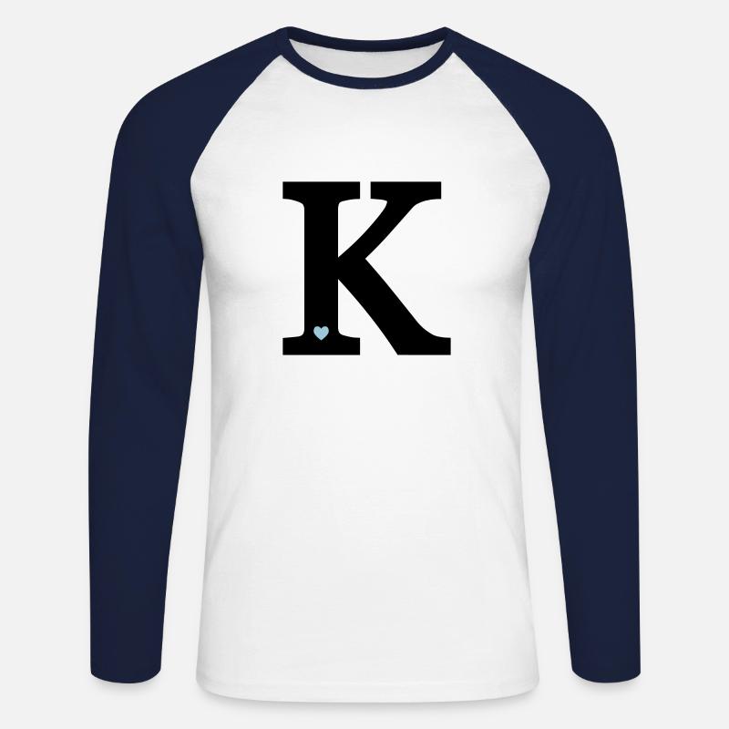 Buchstabe K Anfangsbuchstabe - Unisex Baseballshirt langarm - Weiß/Navy