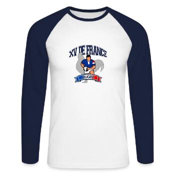 France Rugby - T-shirt baseball manches longues Homme - blanc/marine - Devant - Nik (191cm)