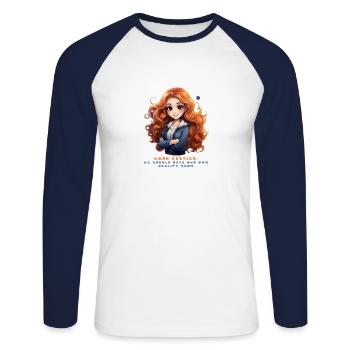 Besties de travail, bêtes, émission de téléréalité Our Own - T-shirt baseball manches longues Homme - blanc/marine - Devant - Nik (191cm)