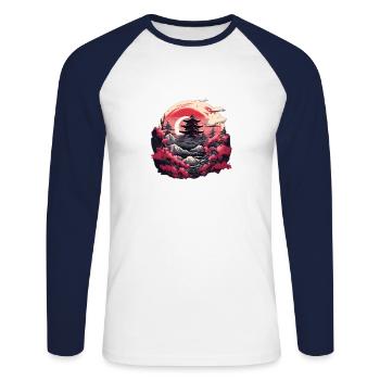 Paysage japonais - T-shirt baseball manches longues Homme - blanc/marine - Devant - Nik (191cm)