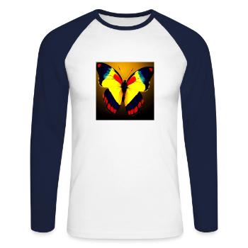 columbian butterfly - Unisex Long Sleeve Baseball T-Shirt - white/navy - Front - Nik (191cm)
