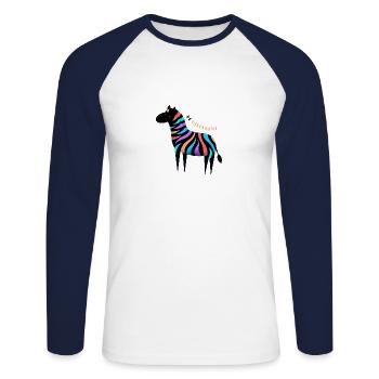 Sei anders! Süßes lächelndes buntes Zebra - Unisex Baseballshirt langarm - Weiß/Navy - Vorne - Nik (191cm)