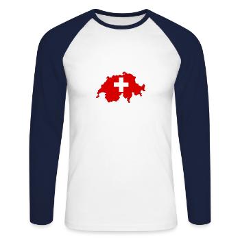 Drapeau de la Suisse et carte de la Suisse - T-shirt baseball manches longues Homme - blanc/marine - Devant - Nik (191cm)