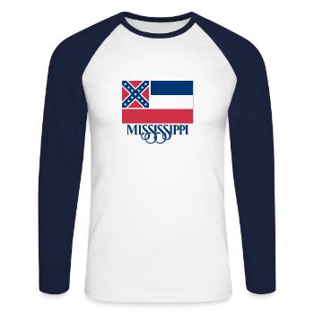 Drapeau du Mississippi - T-shirt baseball manches longues Homme - blanc/marine - Devant - Nik (191cm)