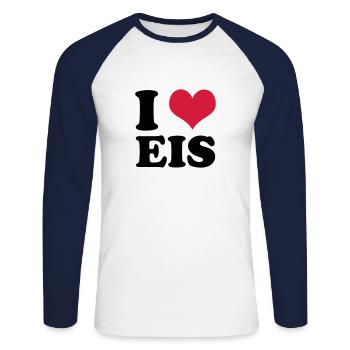 I Love Eis - Unisex Baseballshirt langarm - Weiß/Navy - Vorne - Nik (191cm)