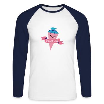 Schultüte in rosa - Unisex Baseballshirt langarm - Weiß/Navy - Vorne - Nik (191cm)