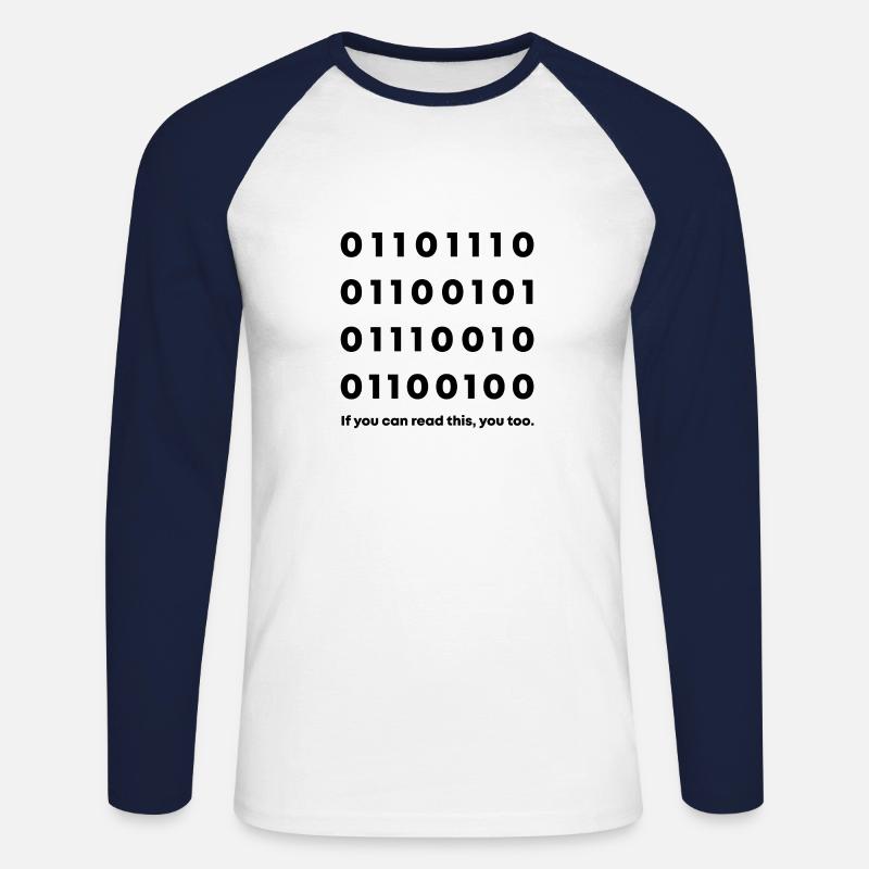 Binary Code Nerd - Unisex Long Sleeve Baseball T-Shirt - white/navy