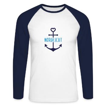 Nordlicht - Unisex Baseballshirt langarm - Weiß/Navy - Vorne - Nik (191cm)