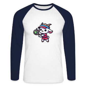 Chèvre Joueur de Tennis Sport Design - T-shirt baseball manches longues Homme - blanc/marine - Devant - Nik (191cm)