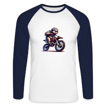 Cool Sloth Enduro Motocross Design - Unisex Long Sleeve Baseball T-Shirt - white/navy - Front - Nik (191cm)