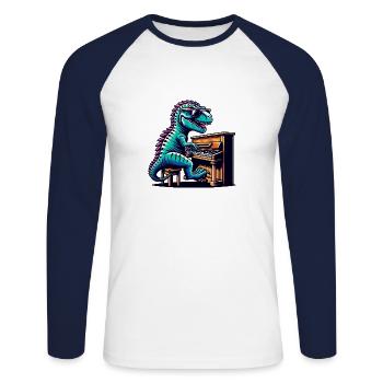 Conception de mélomane de pianiste de dinosaure - T-shirt baseball manches longues Homme - blanc/marine - Devant - Nik (191cm)