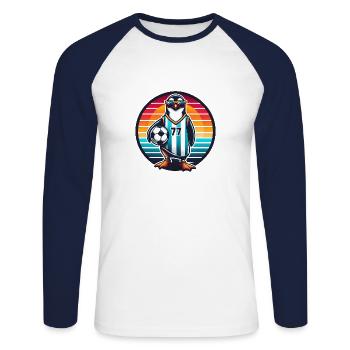 Fan de joueur de football pingouin rétro - T-shirt baseball manches longues Homme - blanc/marine - Devant - Nik (191cm)