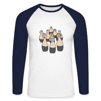 Bowling/Quilles - T-shirt baseball manches longues Homme - blanc/marine - Devant - Nik (191cm)