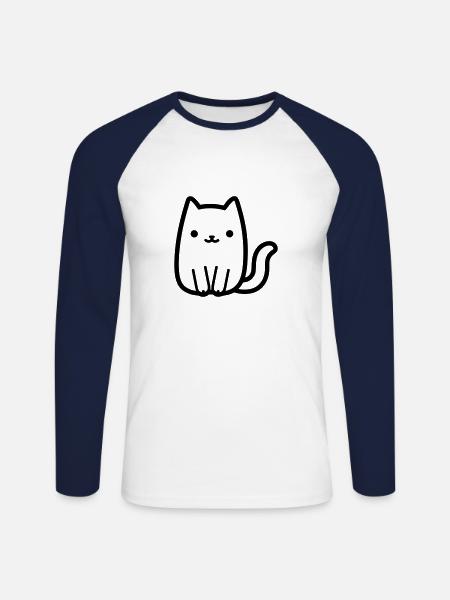 chat - T-shirt baseball manches longues Homme - blanc/marine