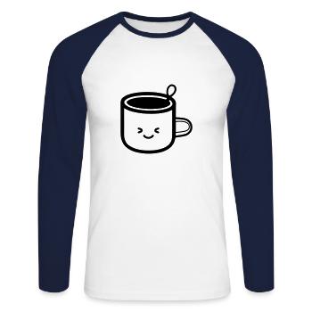 Kaffeebecher - Unisex Baseballshirt langarm - Weiß/Navy - Vorne - Nik (191cm)