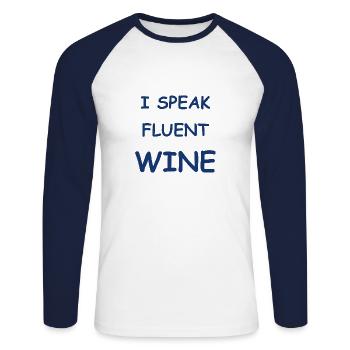 I speak fluent wine - T-shirt baseball manches longues Homme - blanc/marine - Devant - Nik (191cm)