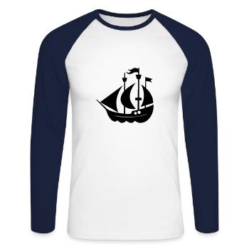 Piratenschiff - Unisex Baseballshirt langarm - Weiß/Navy - Vorne - Nik (191cm)