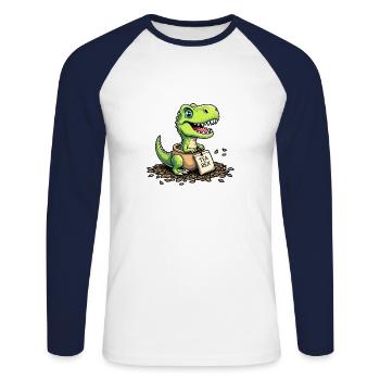 Tea Rex Dinosaurier Tee - Unisex Baseballshirt langarm - Weiß/Navy - Vorne - Nik (191cm)