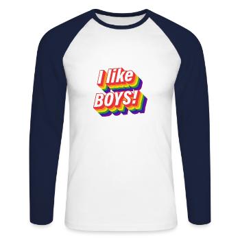 Gay LGBT Homosexuality Boys - Unisex Long Sleeve Baseball T-Shirt - white/navy - Front - Nik (191cm)