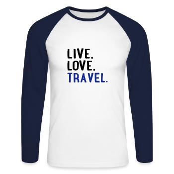 to travel - Unisex Long Sleeve Baseball T-Shirt - white/navy - Front - Nik (191cm)