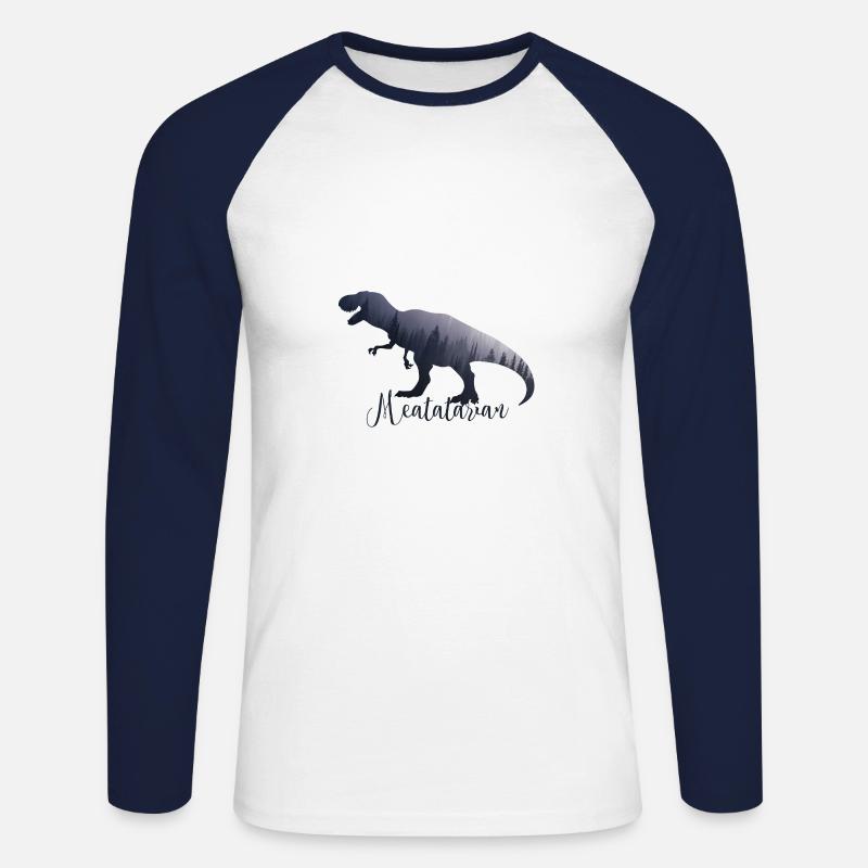 Fleischfresser T-Rex Dinosaurier Fleischesser - Unisex Baseballshirt langarm - Weiß/Navy